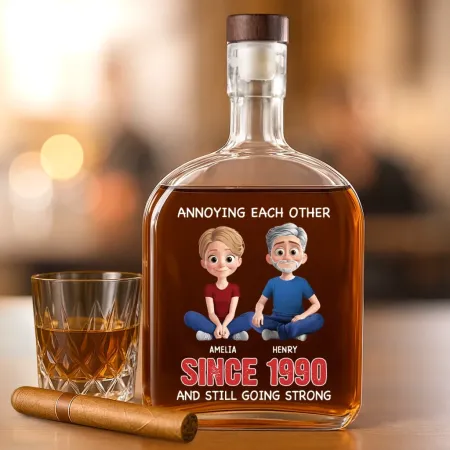 Bouteille de whisky personnalisée - Cadeaux d'anniversaire de mariage personnalisés pour mari et femme, lui et elle - Bravo à la tolérance mutuelle